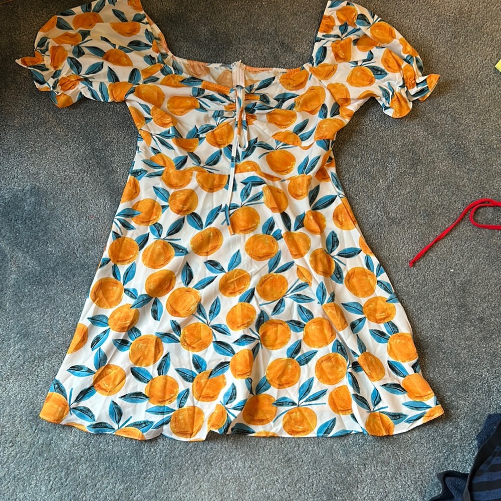 Peach dress.